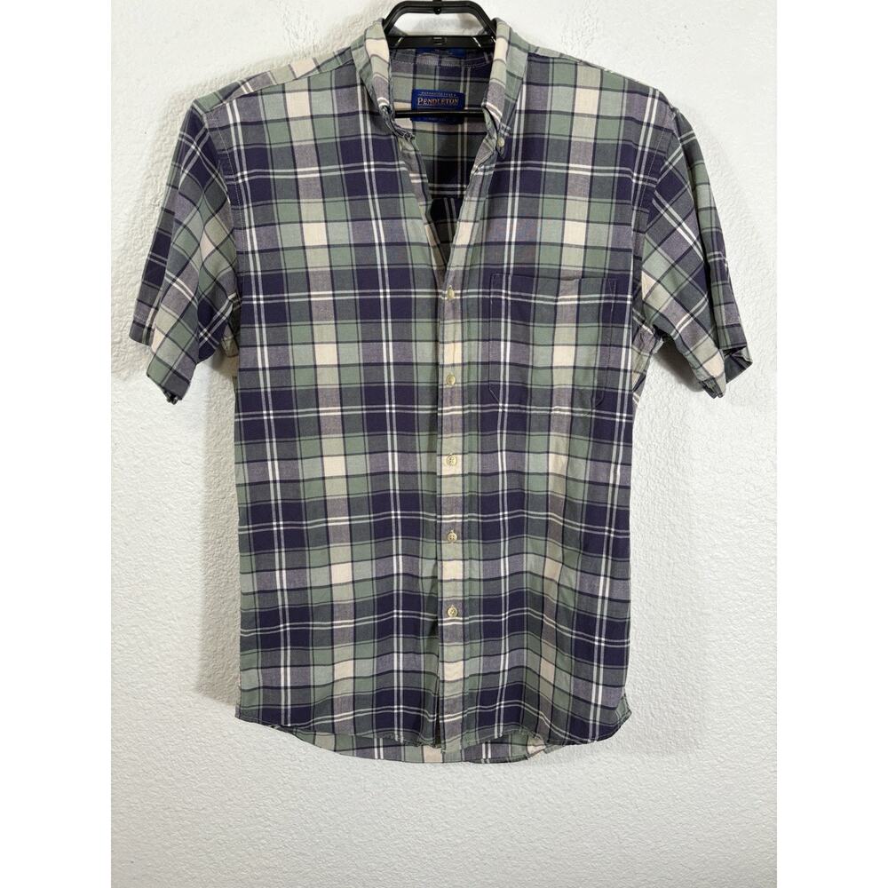 Pendleton Shirt Men’s Size S Plaid Long Sleeve Cotton Button Purple Green